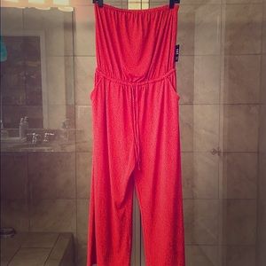 Express capri length strapless jumpsuit.